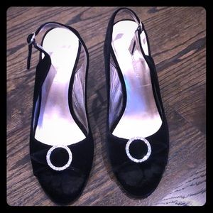 Velvet open-toe slingback heels